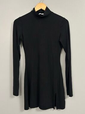 Made For Italic Classic Black Long-Sleeve Mock Neck Dress Slit Medium
